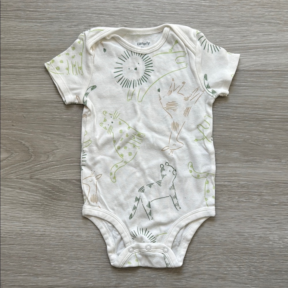 Carter's Cream and Green Animal Print Kids One Piece